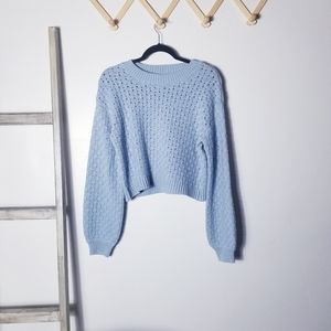 NWT JESSICA SIMPSON CROPPED BLUE SWEATER SIZE LARGE